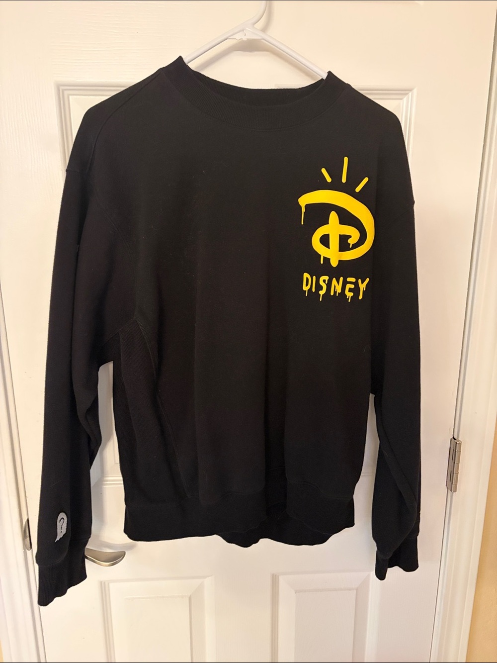 Disney Black Crewneck Sweatshirt with Yellow Drip Logo